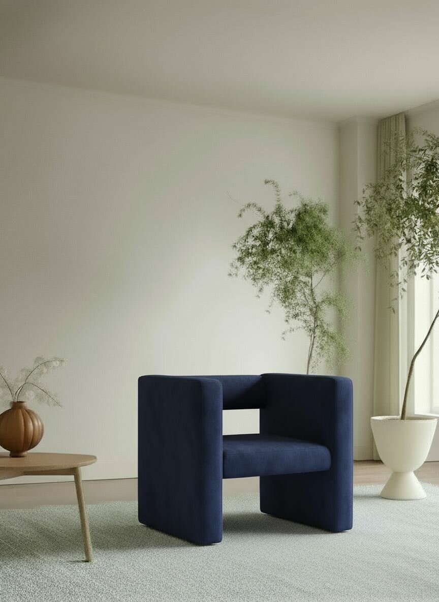 Кресло Бета с подлокотниками синий велюр в офис дом салон красоты прихожую гостиную зону ожидания.