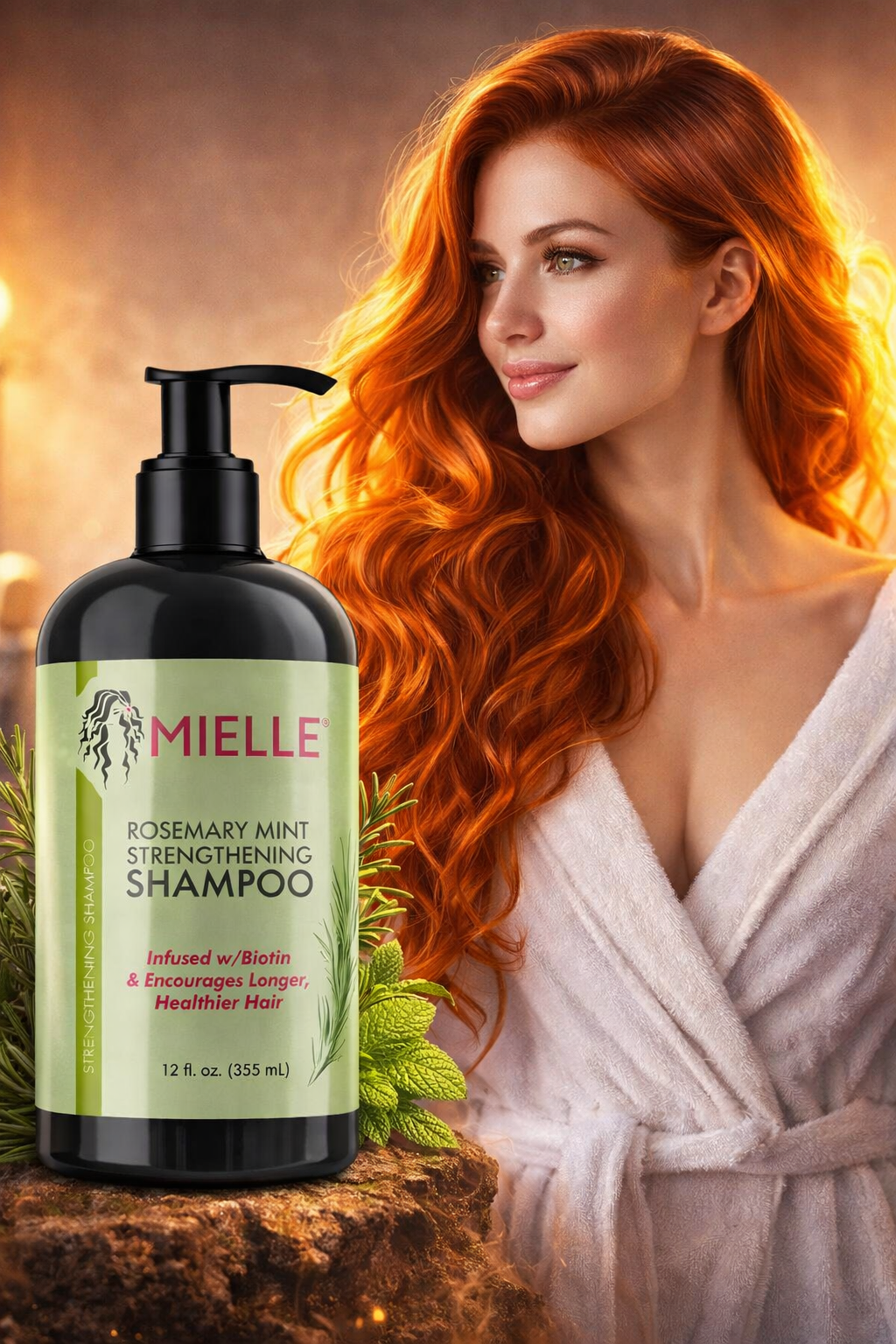 Шампунь MIELLE "Розмарин и Мята", для всех типов волос, укрепляющий, 355 мл
