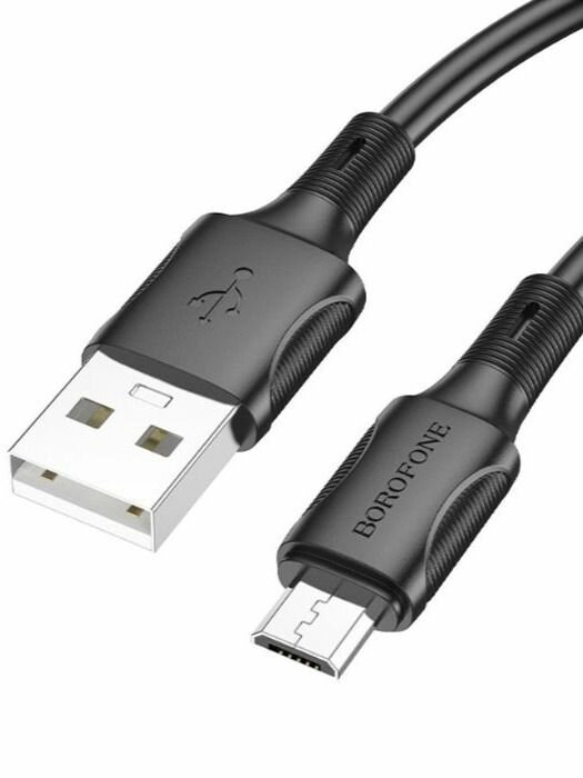 Micro USB - кабель 1.0m Borofone BX116 Certain (Black), 2,4 A нейлоновая оплетка. 6941991119774