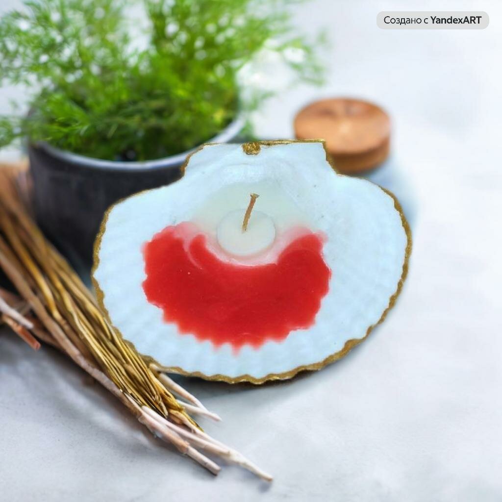 Свеча ручной работы "В сердце моря" гребешок с икрой в морской раковине
