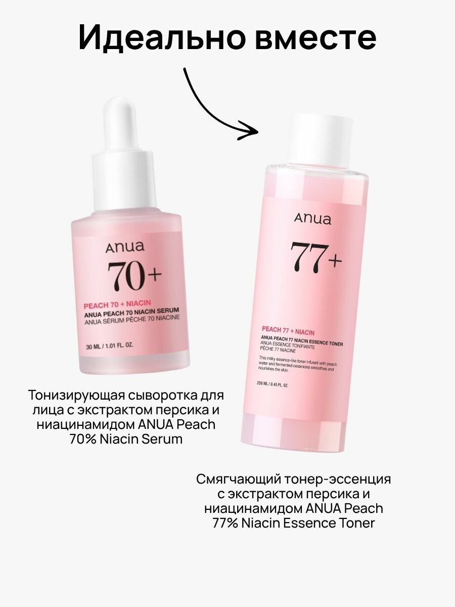 Сыворотка для лица тонизирующая ANUA Peach 70% Niacin Serum, с экстрактом персика и ниацинамидом, 30 мл — фото 1