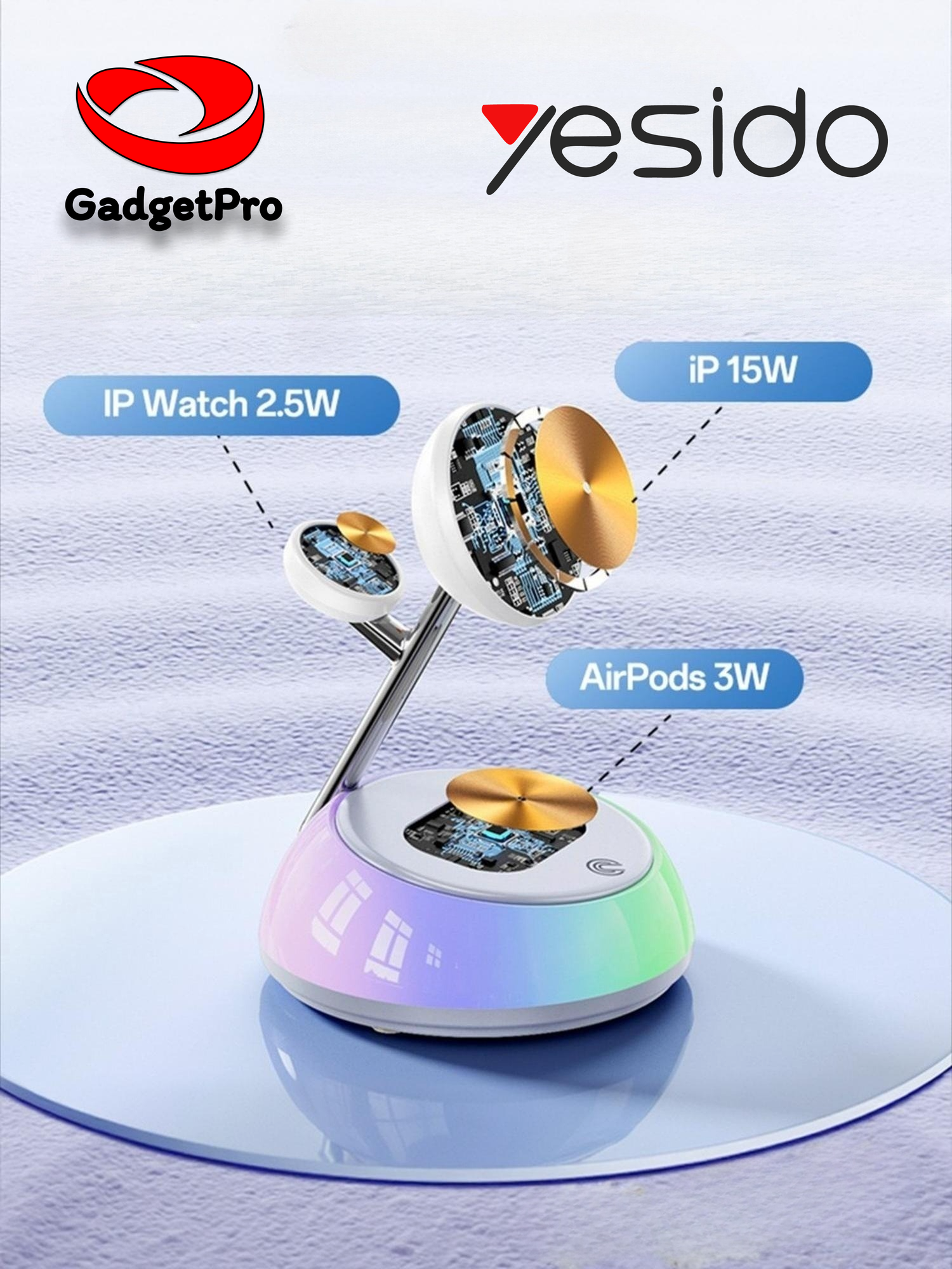Беспроводная зарядка Yesido DS31 3 в 1 (MagSafe, 15 Вт для iPhone, 3 Вт для наушников, 2.5 Вт для часов, , 16 магнитов)