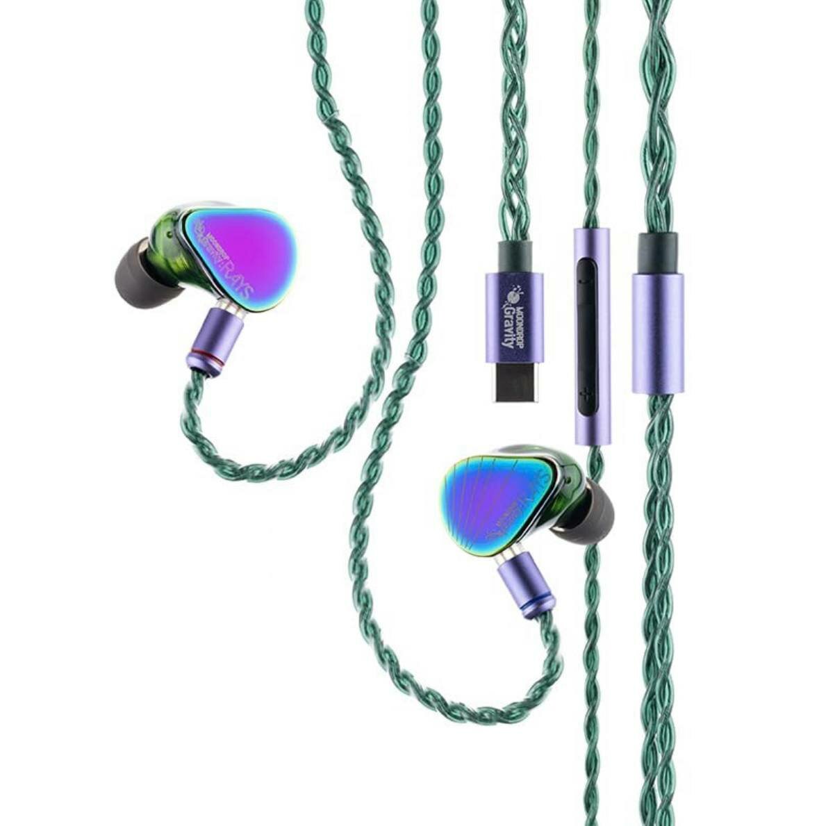 Проводные наушники Moondrop Gravity Rays , с микрофоном, USB Type-C, фиолетовый, зеленый
