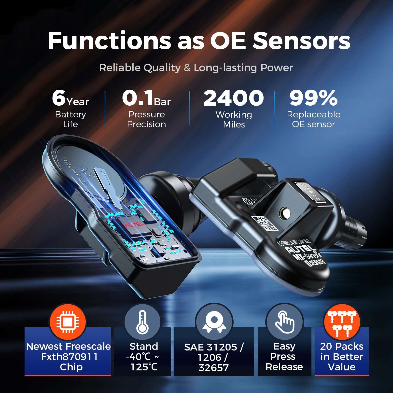 Autel MX-Sensor 433 МГц 315 МГц Универсальный программируемый монитор для программирования давления в шинах Диагностические инструменты Датчик работы MaxiTPMSPAD, 4pcs 2 in 1 Rubber — фото 1