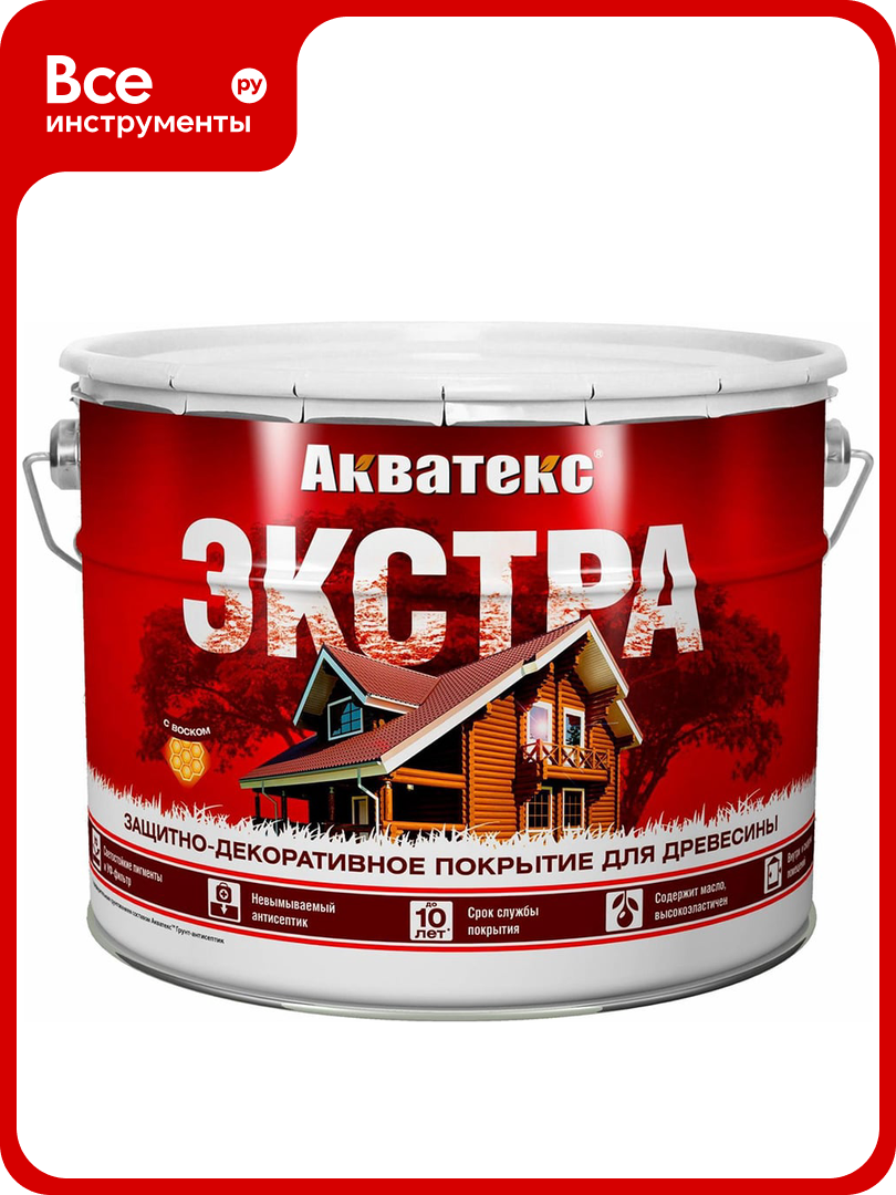 Защитно-декоративное покрытие для дерева акватекс экстра полуглянцевое, дуб, 9 л 259782