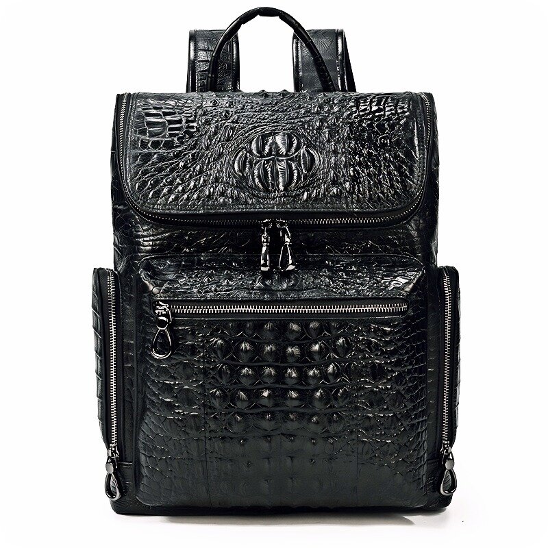 Легкий роскошный деловой рюкзак из кожи крокодила| Первый слой воловьей кожи | Унисекс | / Школьная сумка для студентов