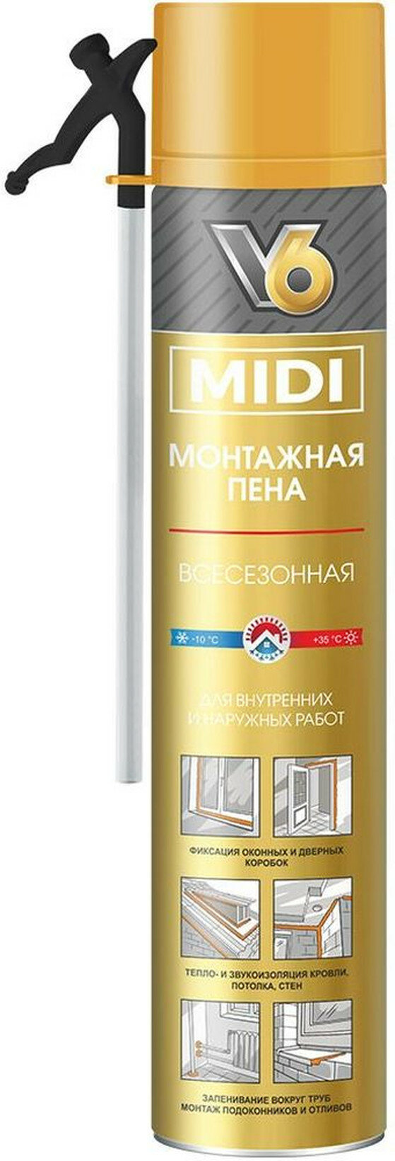 Монтажная пена бытовая V6 MIDI всесезонная 560 мл