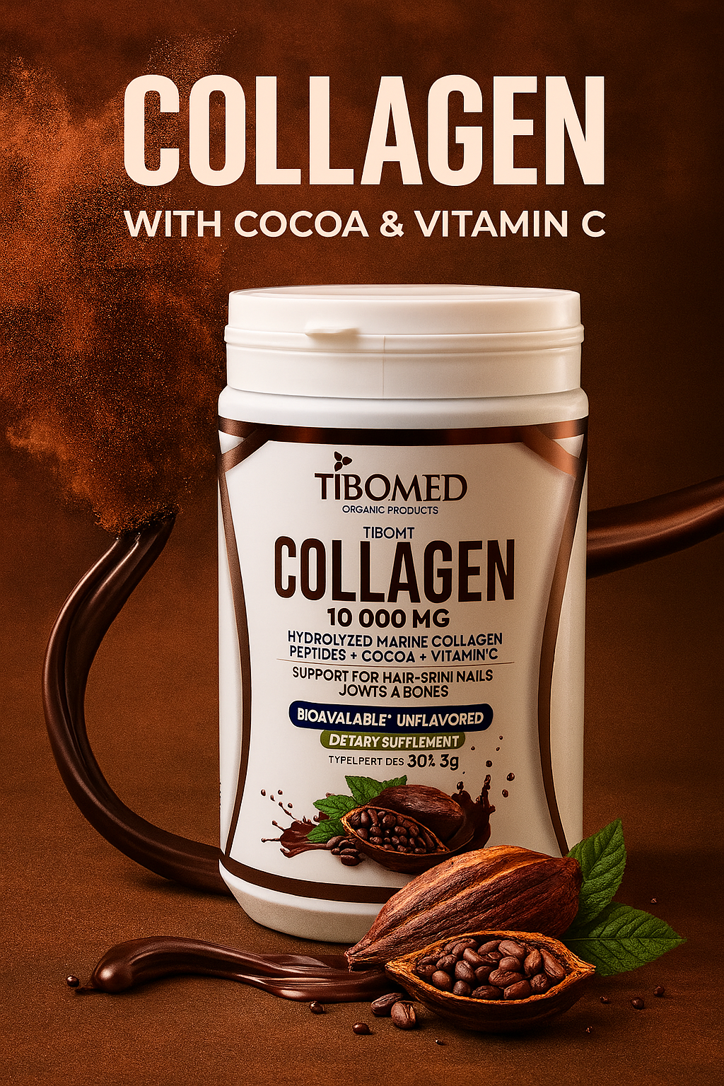 Collagen Marine Tibomed, гидролизованный, морской, с какао, в порошке, 400 г