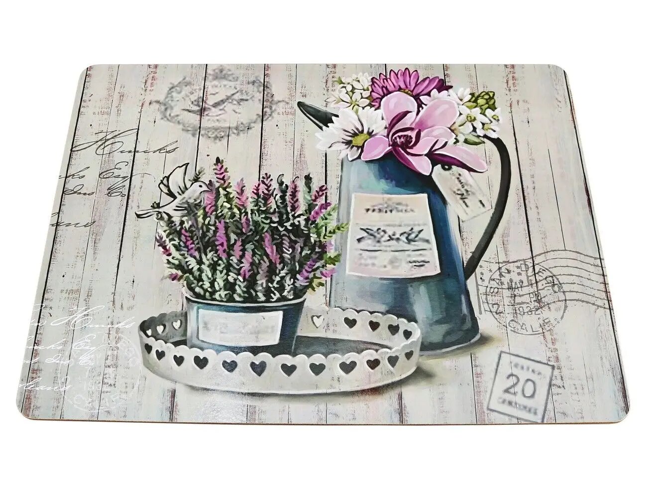 Подставки под горячее ROMANTIC LAVENDER на пробковой основе (натюрморт с букетами цветов) 40х30 см (4 шт.) Boltze
