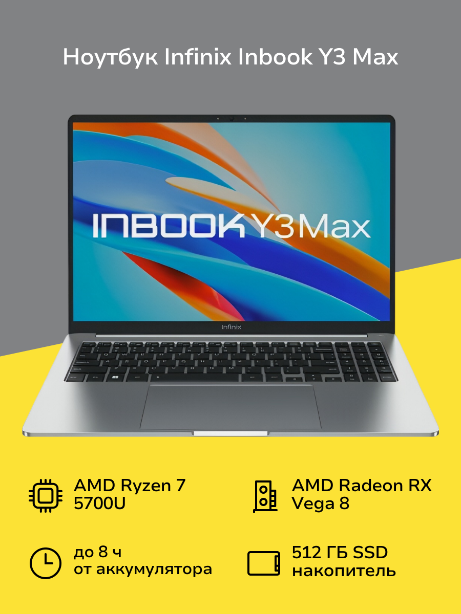 Ноутбук Infinix Inbook Y3 Max YL61A5 R7 5700U/16GB/512GB/W11/Grey