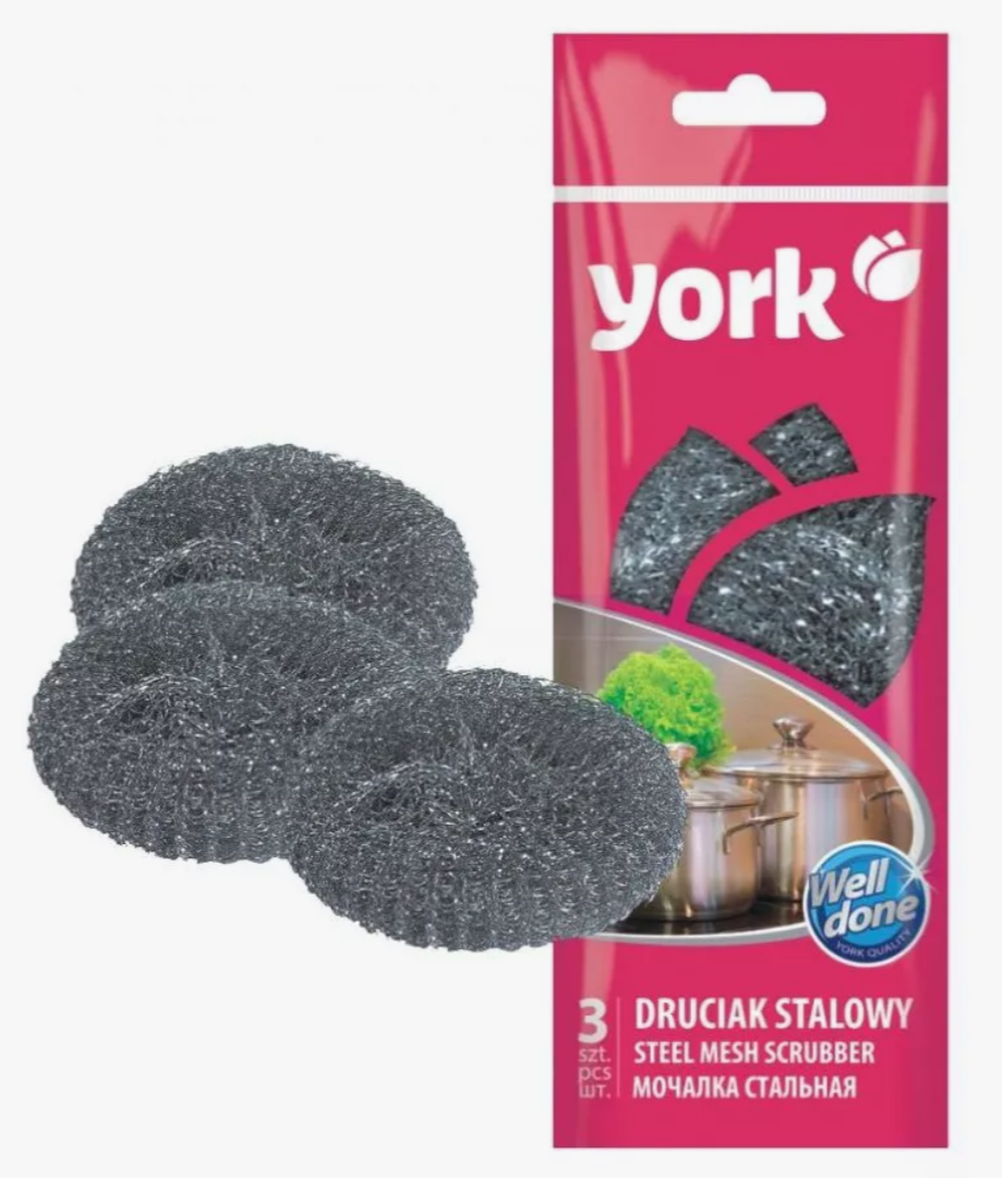Губка для чистки посуды York 003010 оцинкованная сталь 3 шт.