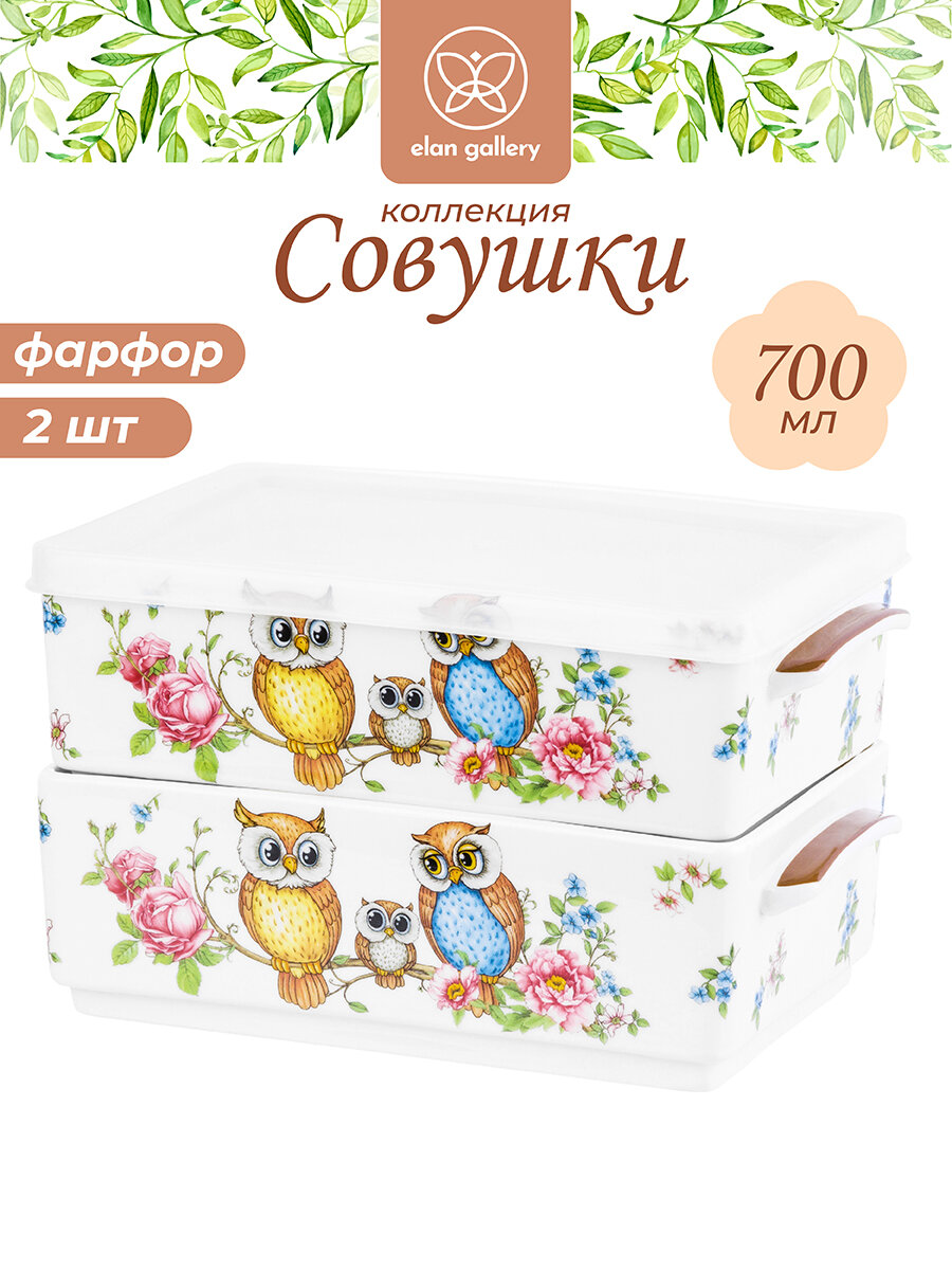 Блюдо для холодца 2 шт Elan Gallery Совушки 700 мл 19х12х11,5 см, набор