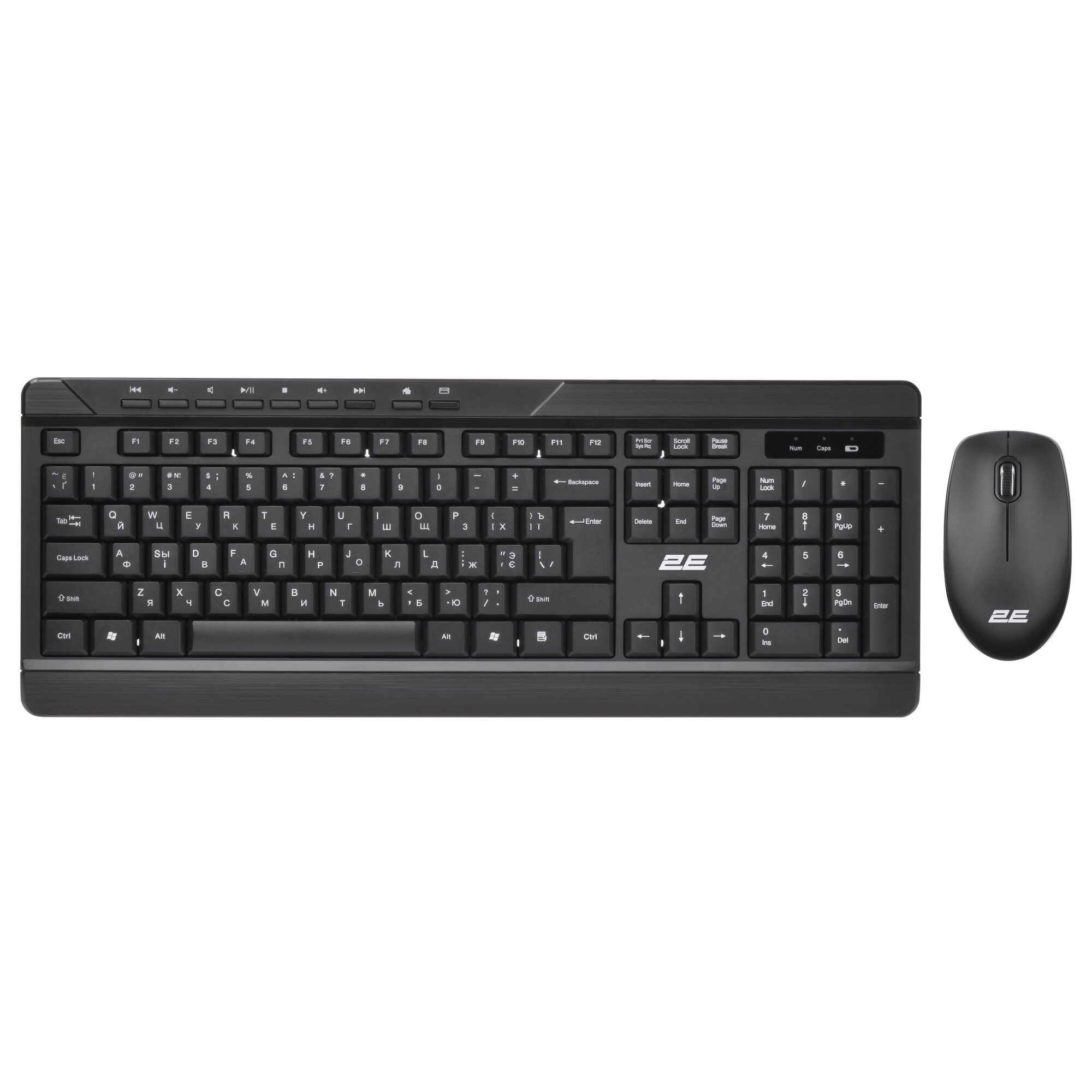 Комплект клавиатура и мышь от бренда 2E MK410 WL, EN/UK/RU, чёрный, беспроводная