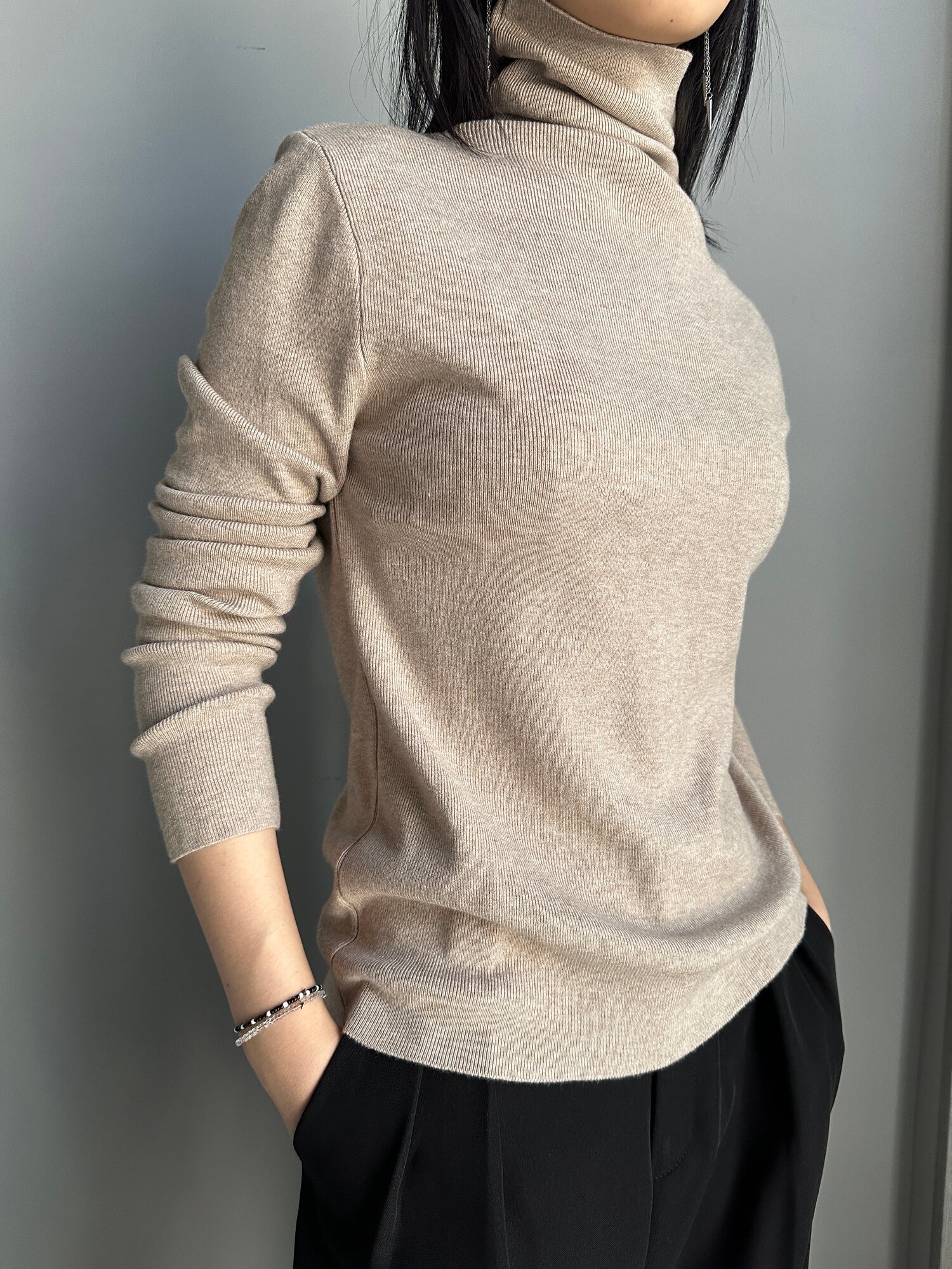 Водолазка INK Бежевый, Серый, Светло-серый, Синий, Черный, размер Std, бежевый — фото 1