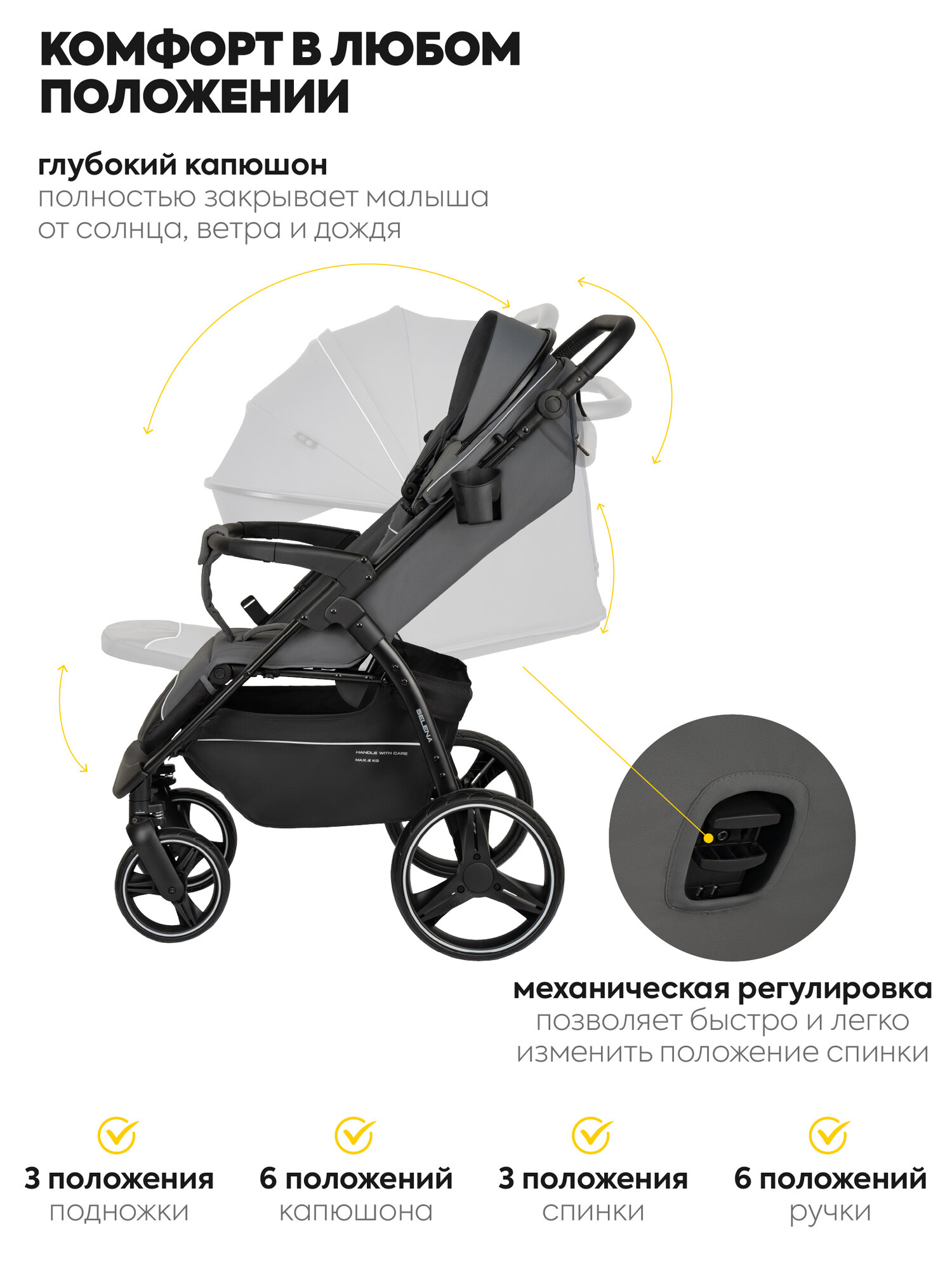 Коляска прогулочная детская Jovola SELENA 2025 с большими колесами, всесезонная, складная, темно-серый — фото 1