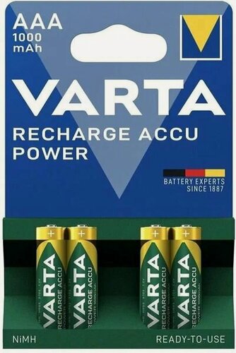 Изображение товара Аккумулятор VARTA Recharge Accu Power AAA (HR03) Ni-MH 1000 mAh, 4 шт. (4 шт. в блистере)