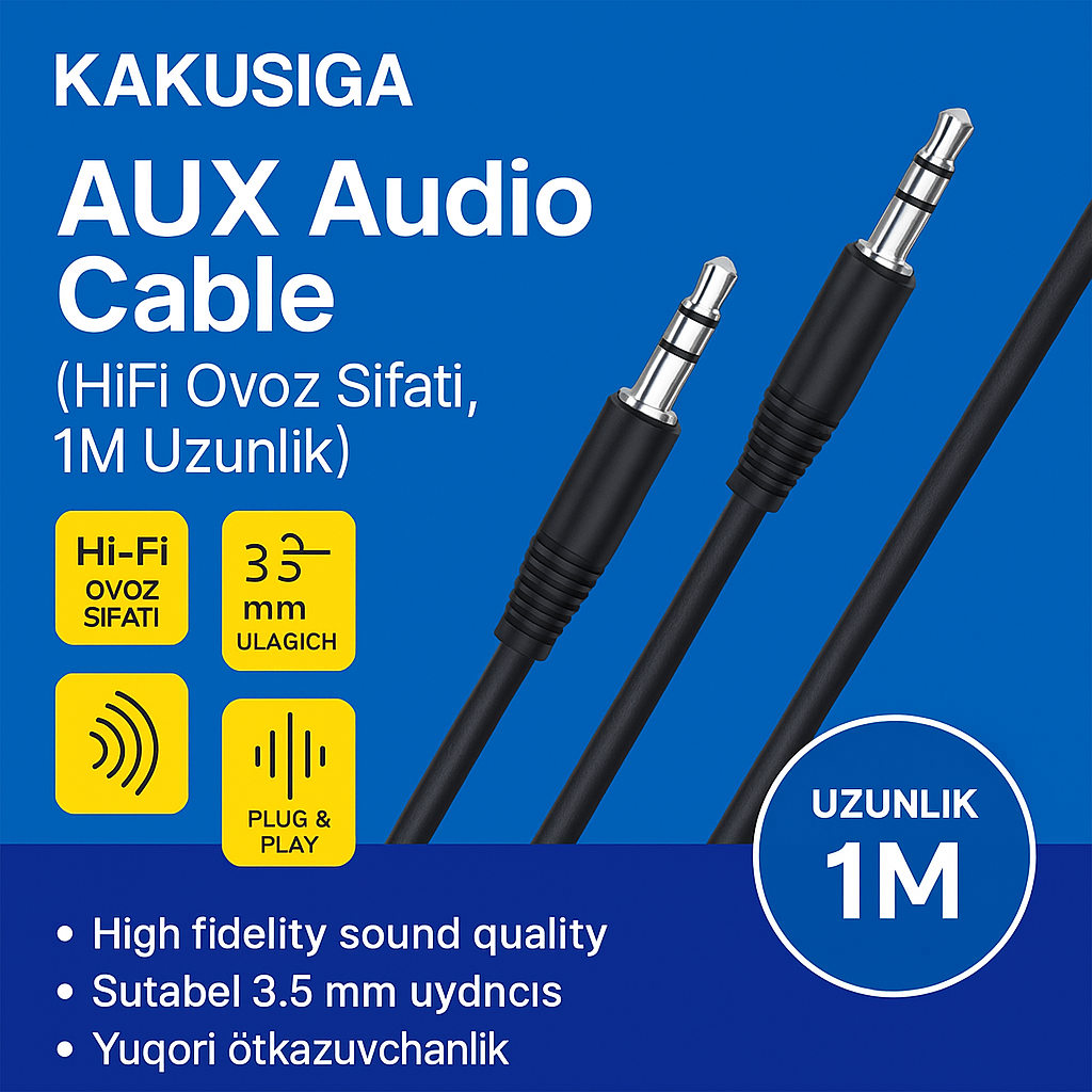 Аудиокабель Kakusiga AUX 3,5 мм (качество звука Hi-Fi, длина 1 м, высокая проводимость)