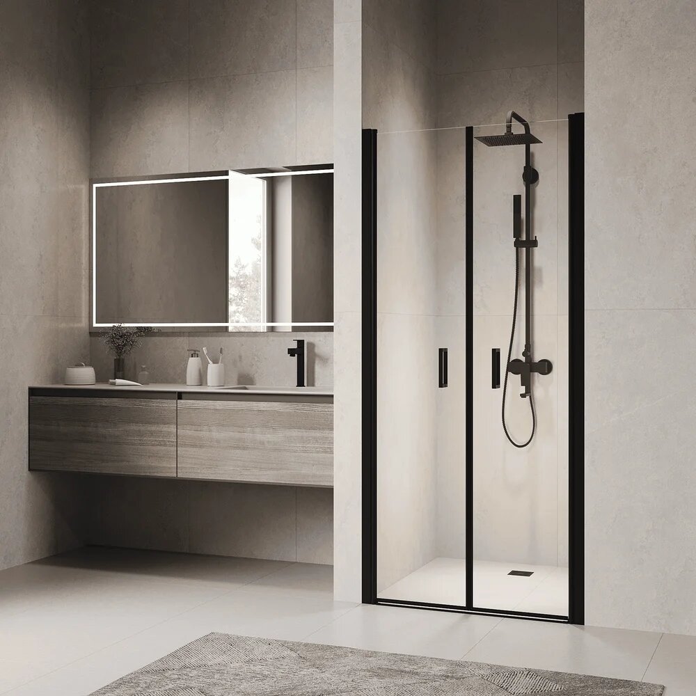 Душевая дверь в нишу RGW Passage PA-104-B стеклянная распашная 120 см с черным профилем немецкая
