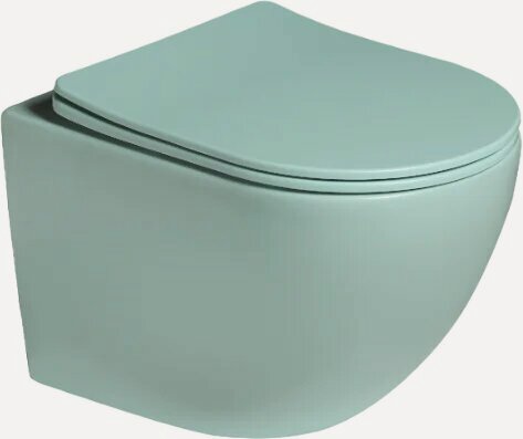 Изображение товара Унитаз подвесной SantiLine SL-5103 с микролифтом, безободковый, без бачка, антивсплеск, фаянсовый, зеленый, матовый, овальный, сиденье для унитаза в комплекте