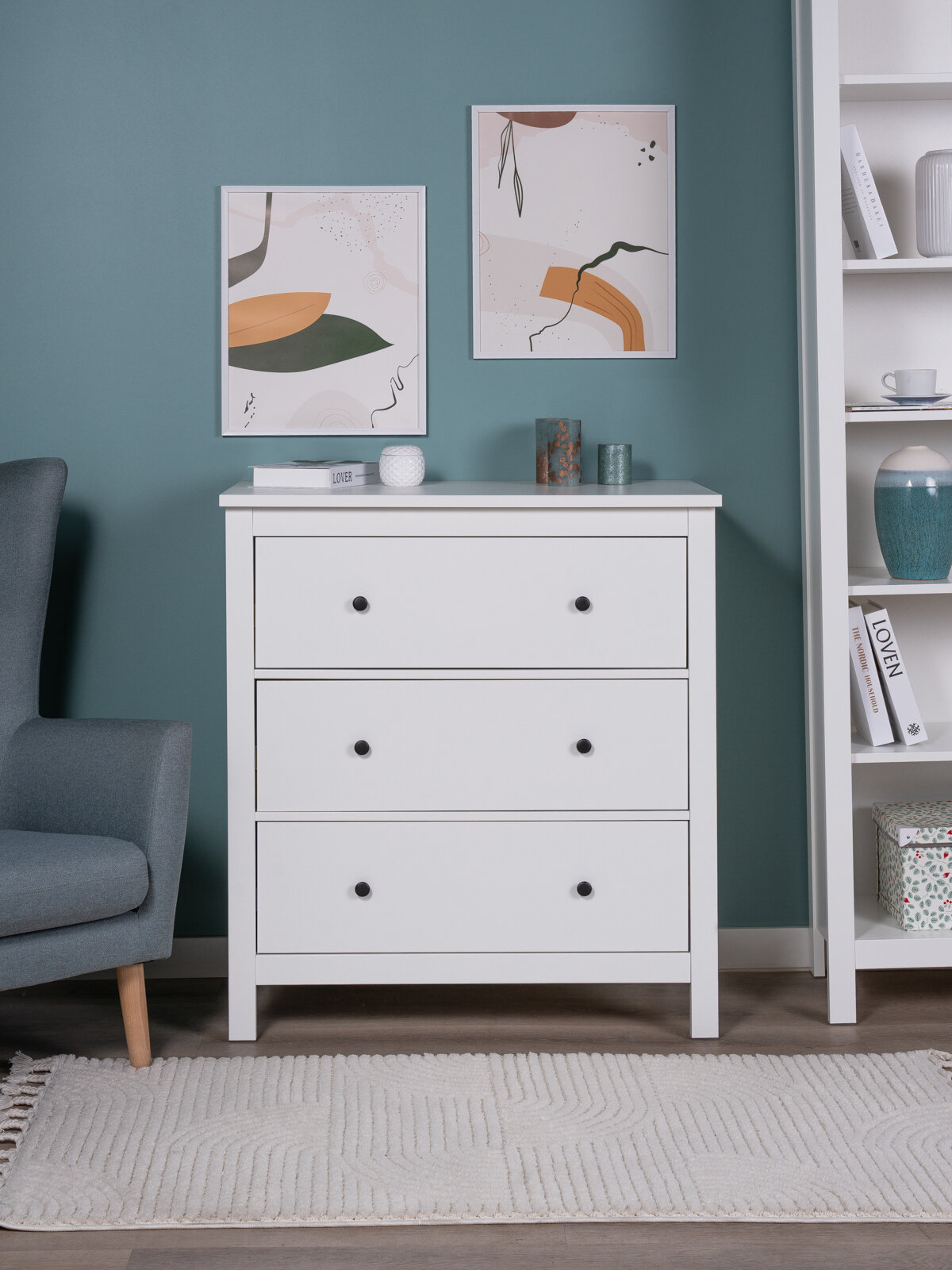 Комод для одежды белый с ящиками, 92х51х100 см, направляющие с доводчиком, Гуд Лакк Сага