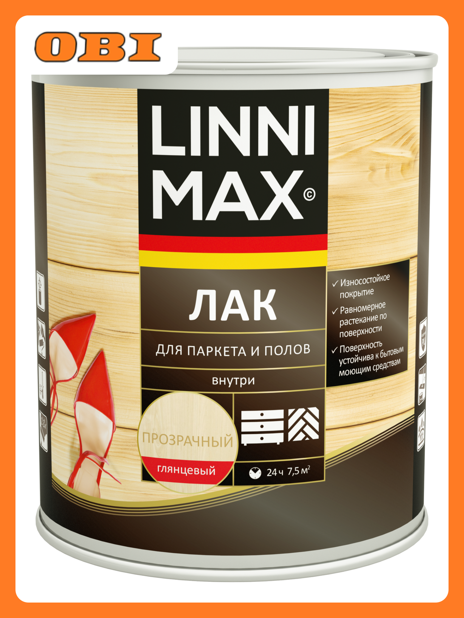 Лак алкидный для паркета и полов LINNIMAX глянцевый 075 л