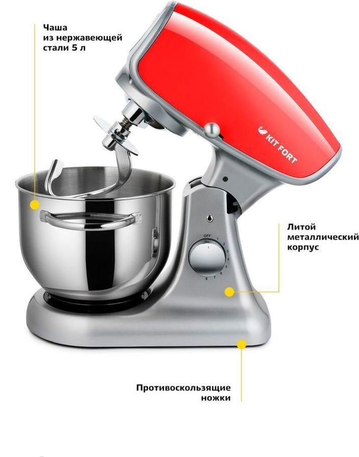 Планетарный миксер Kitfort КТ-1336-3 красный — фото 1
