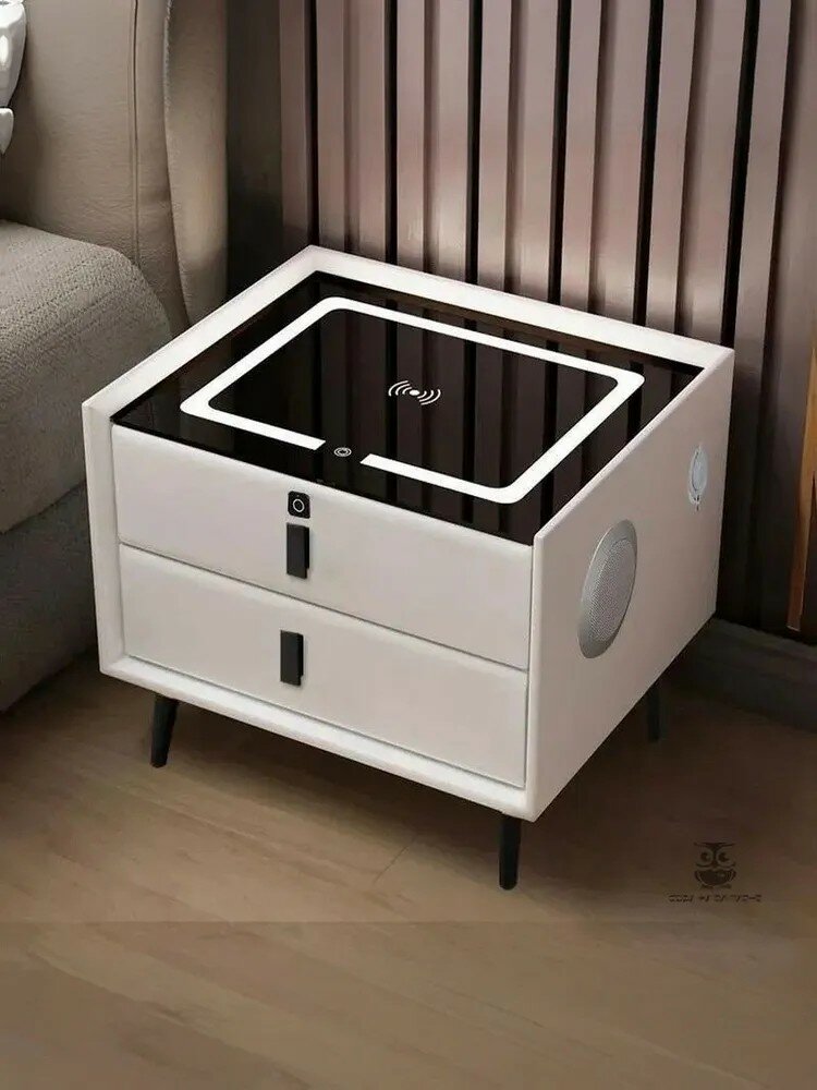 Тумба прикроватная/С функцией беспроводной зарядки, USB-зарядки и Bluetooth-динамика, замком с отпечатком пальца