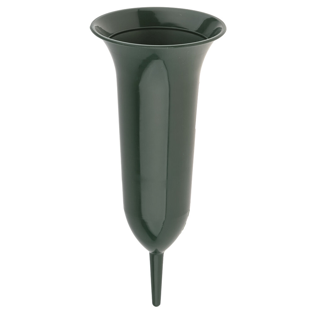 Ваза для цветов КНР под срезку "Ритуальная" с колышком 8,5 см, д 18,5хh32,5 см, 1,8 л, пластик, цвет темно-зеленый (FH64895)