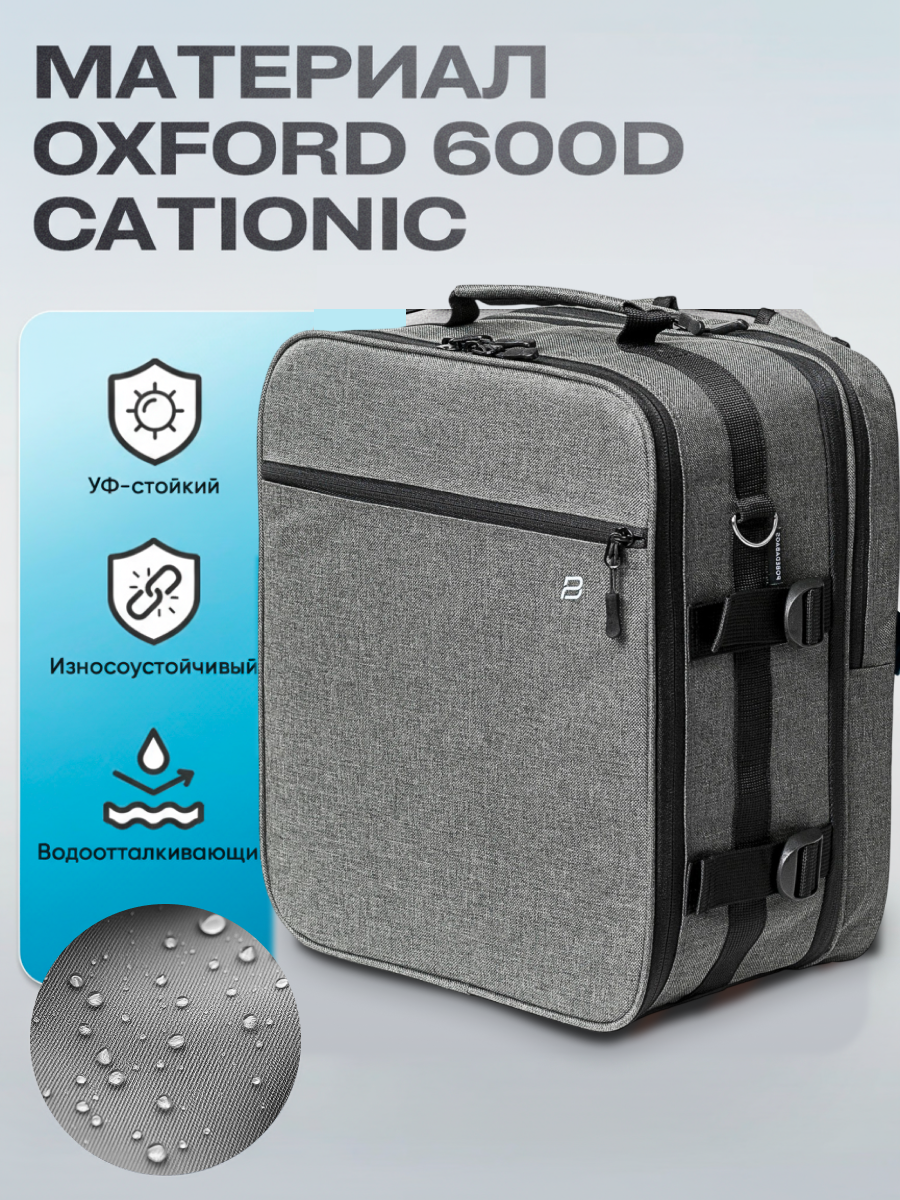 Рюкзак-трансформер для ручной клади 36х30х27 Pobedabags Grey Base — фото 1