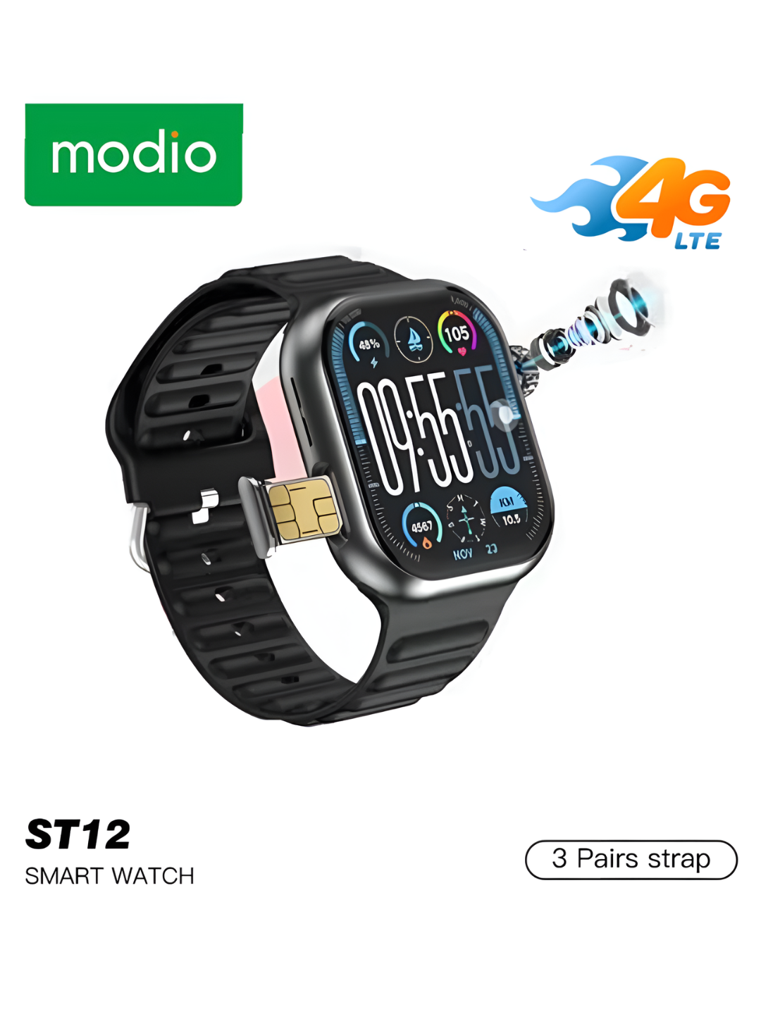 Умные часы Modio ST12 4G — SIM, WhatsApp, Камера, экран 2.2″