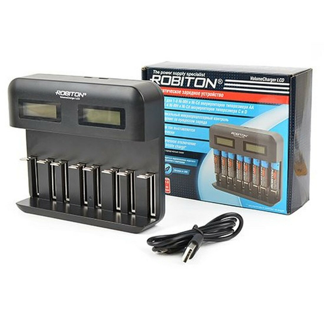 Зарядное устройство Robiton "Volume Charger LCD", для AA/AAA/C/D, с таймером
