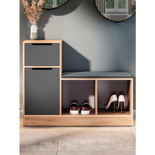 Тумба для обуви FRENT Рой, дуб крафт золотой, графит серый