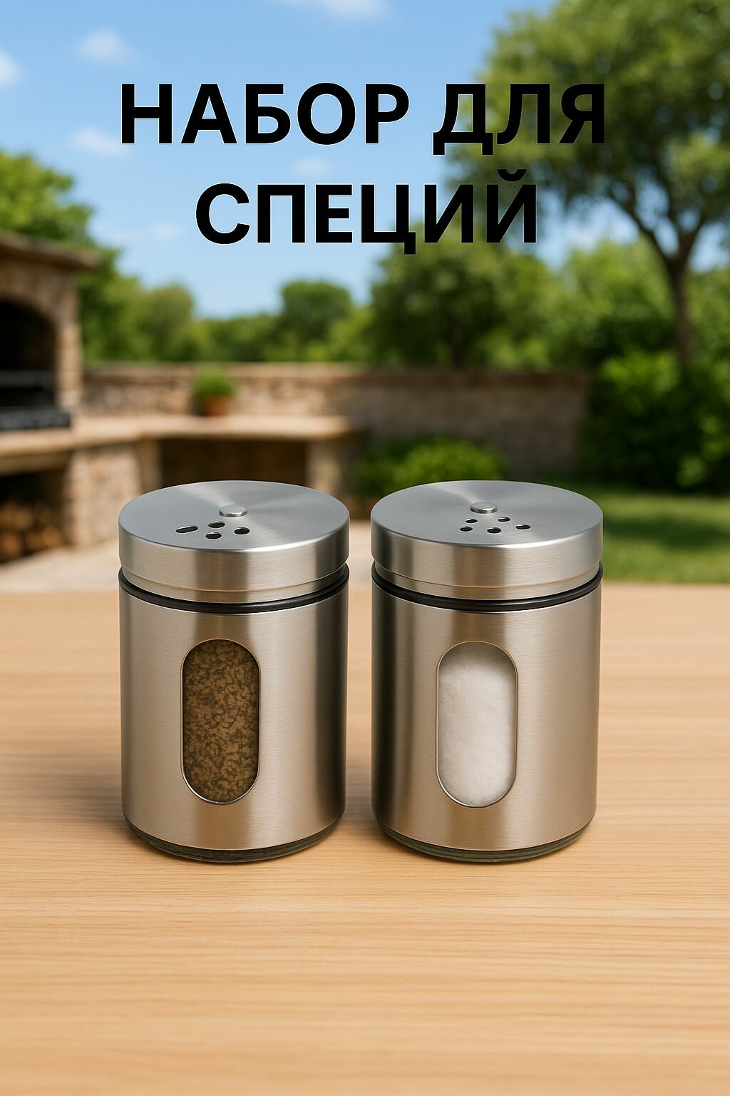Набор для специй, нержавеющая сталь, металл, 2 предмета, серебристый цвет