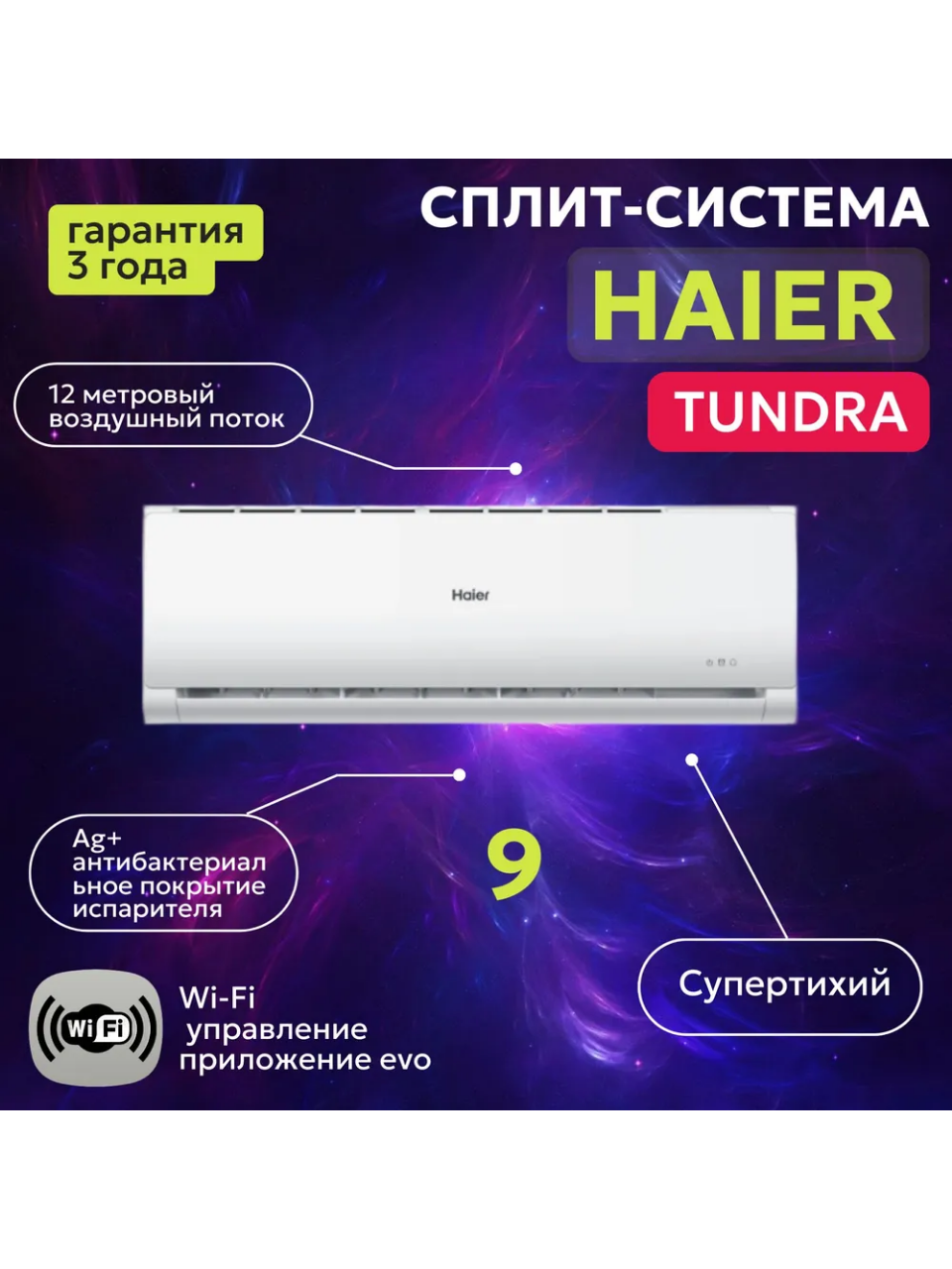 Сплит - Система Haier TUNDRA ON/OFF HSU-09HTT103 до 25 м2 Wi-fi evo