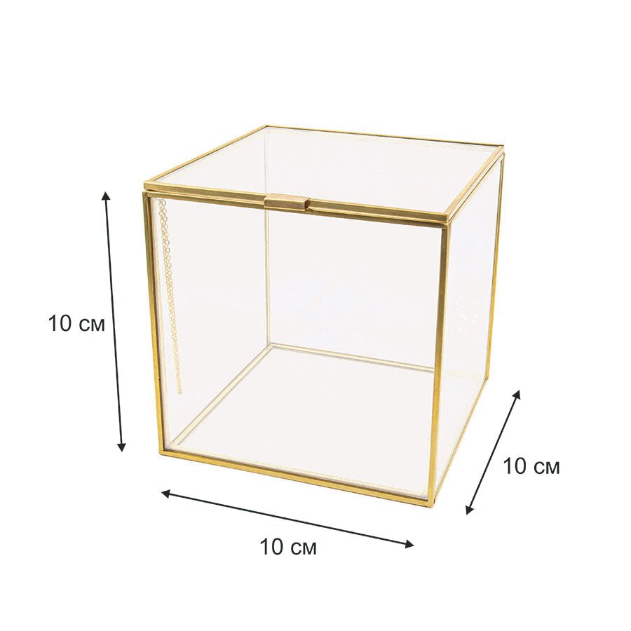Шкатулка Арт-Птица "КУБ", стекло, латунь, золотистая, 10x10x10 см — фото 1