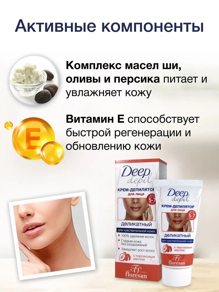 Деликатный крем-депилятор Floresan Ф-126, для удаления волос на лице, 50мл — фото 1