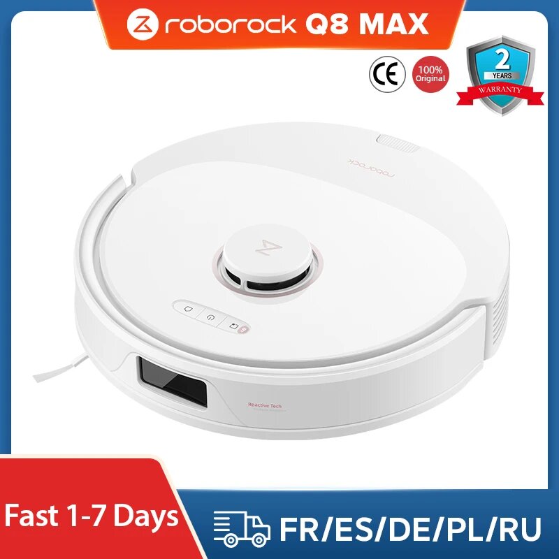 Робот-пылесос Roborock Q8 Max, 60 Вт, беспроводной, влажная уборка, пылесборник, EU, Roborock, Q8 Max, Белый, Робот-пылесос, 60 Вт, Пылесборник, Беспроводной, Влажная уборка