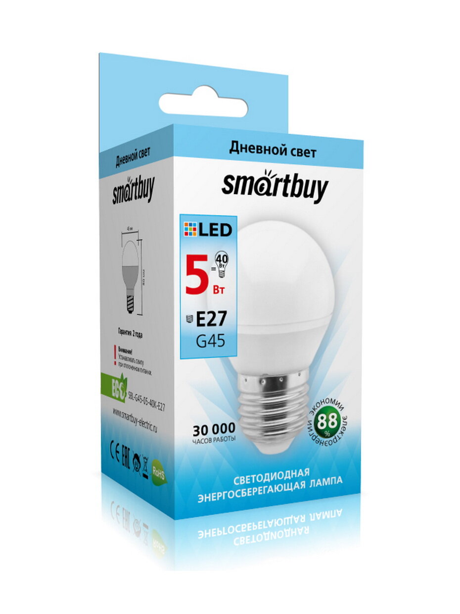 Светодиодная (LED) Лампа Smartbuy G45-05W/4000/E27 (1 шт.)