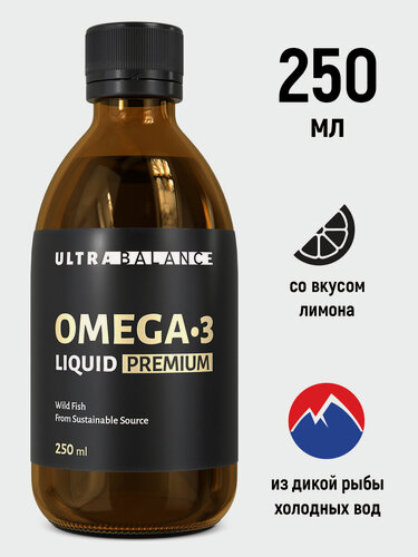 Изображение товара Рыбий жир UltraBalance, омега-3 жидкая, для сердца, кожи, волос, ногтей, витамин E, 250мл