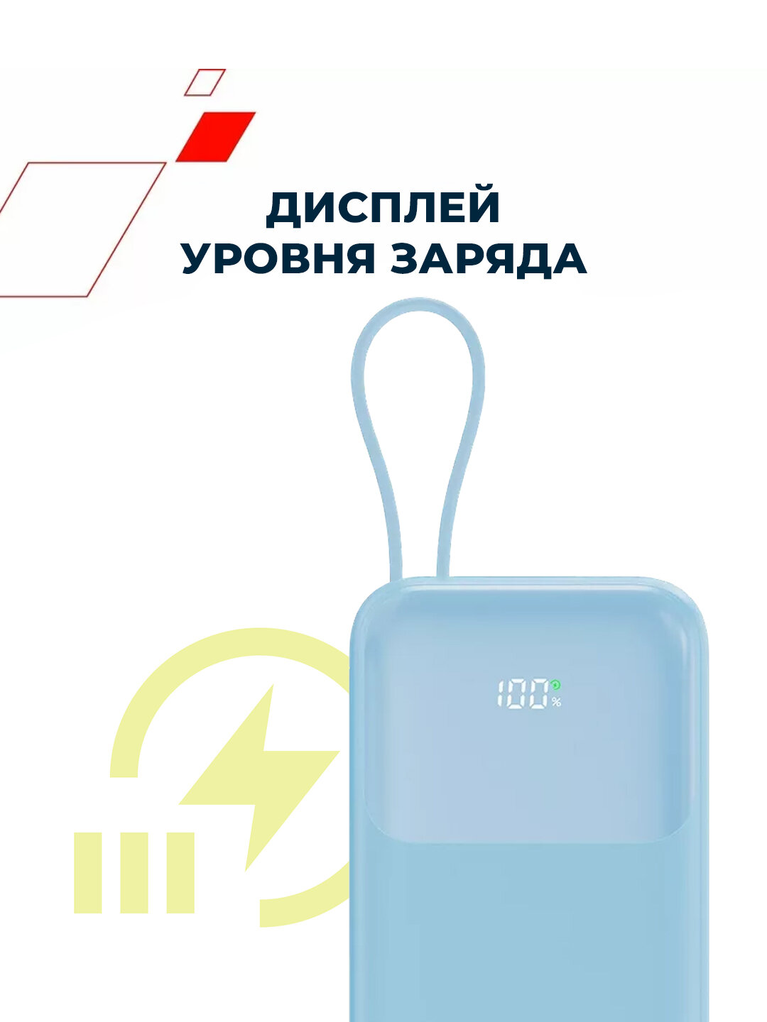 Внешний аккумулятор CANYON power bank 10000 OnPower 101, быстрая зарядка , со встроенным кабелем — фото 1