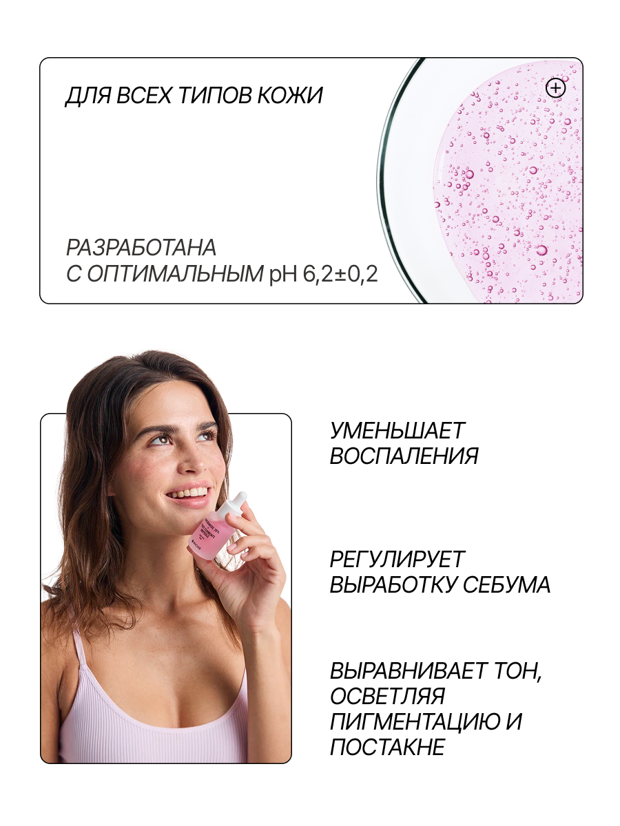 Картинки RICHE Себорегулирующая сыворотка для лица с ниацинамидом и цинком PCA от прыщей