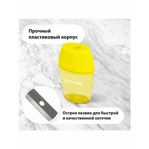фото Точилка ручная для цветных / простых / косметических карандашей с контейнером brauberg diamond, комплект 4 штуки, пластиковая, корпус ассорти, 880770