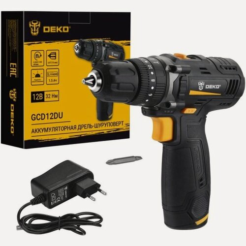 Изображение товара Дрель-шуруповерт аккумуляторная Deko GCD12DU, ударная, 12В, 1x1.5Ач (063-4039)