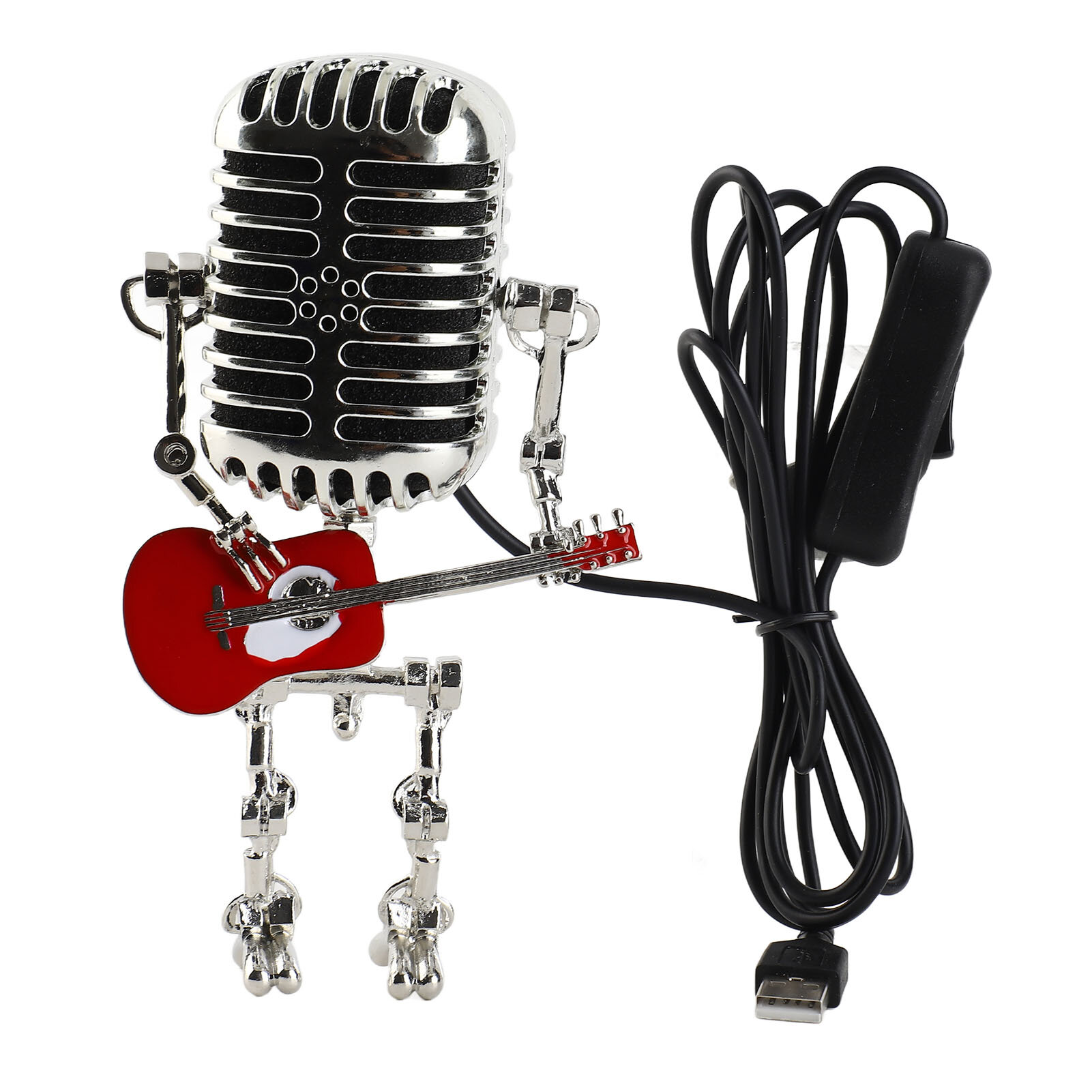 Винтажный микрофон гитарный робот настольная лампа USB Алюминиевый металлический ретро -микрофон робот ночной свет для спальни стой
