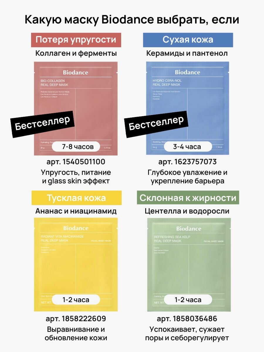 Осветляющая гидрогелевая маска с ниацинамидом Biodance Radiant Vita Niacinamide Real Deep Mask — фото 1