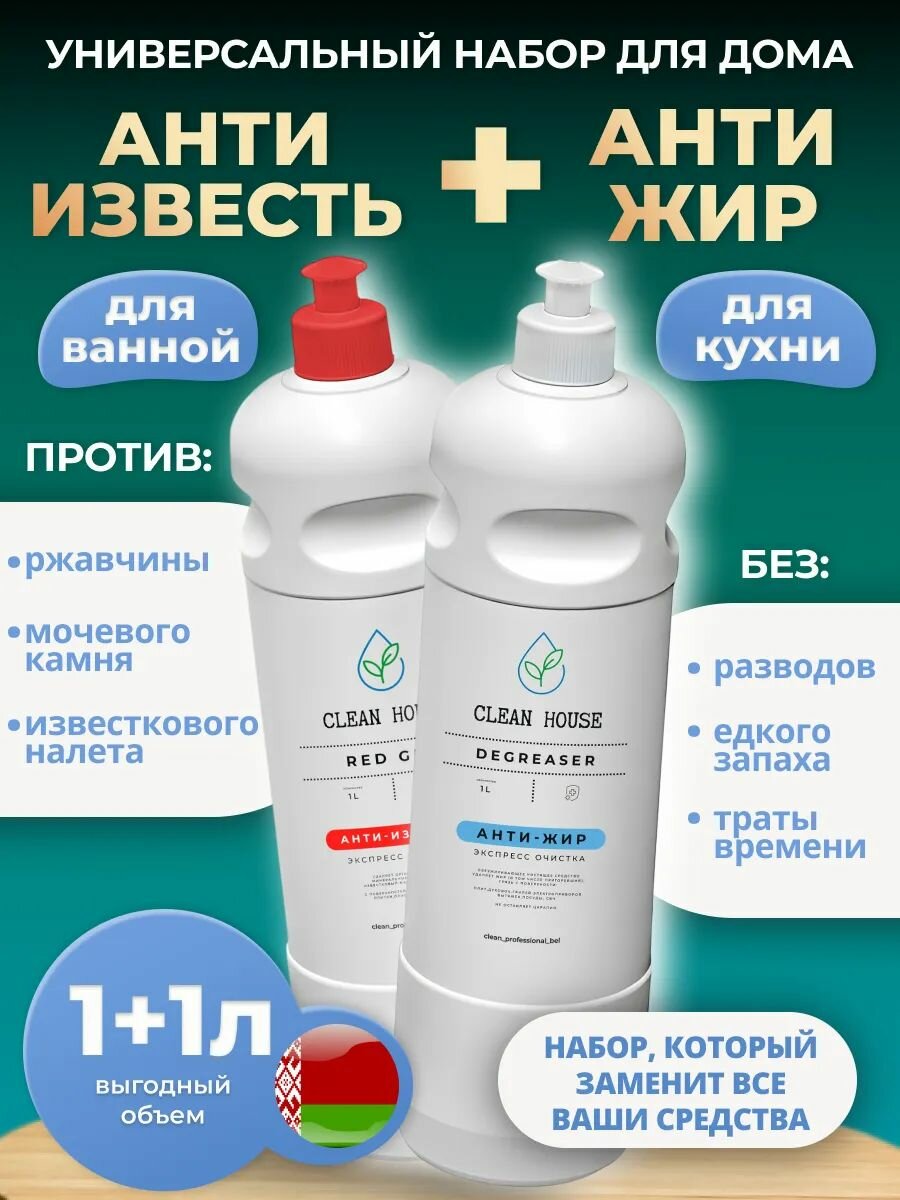 Набор чистящих средств для уборки дома Антижир и Антиизвесть, 1л х 2 шт