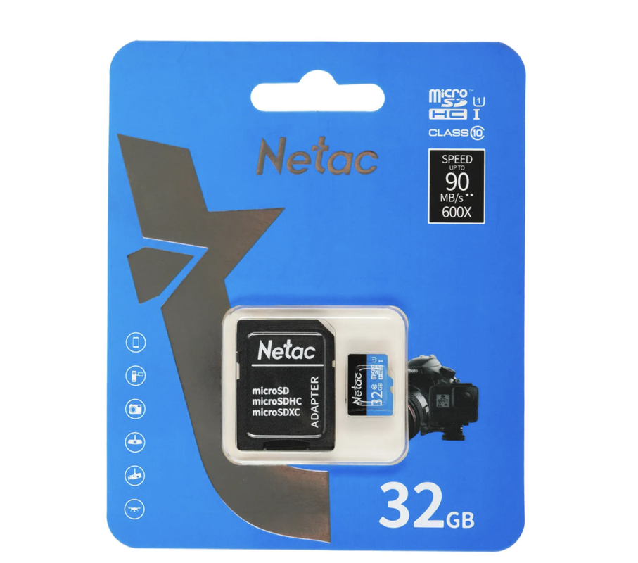 Карта памяти NETAC MICRO SDHC 32GB + ADP NT02P500STN-032G-R, с адаптером — фото 1