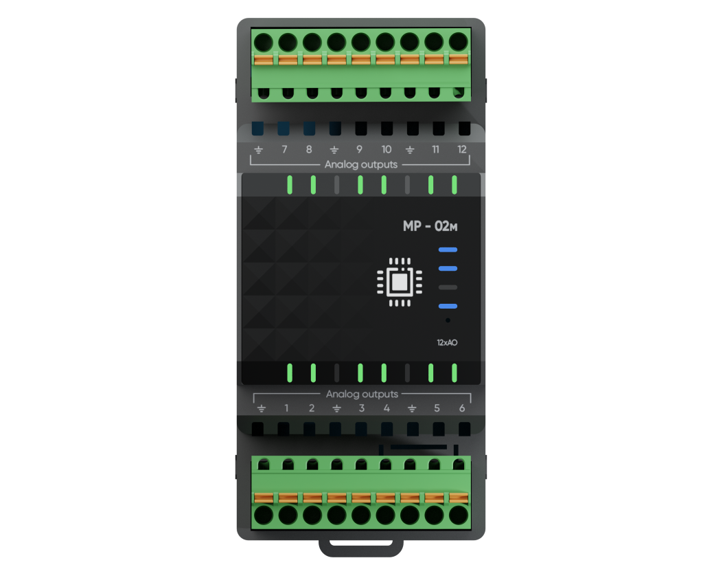 Модуль расширения Цинтрон МР-02м 12xAO, 12 выходов 0-10 В, Modbus RTU, IP20, крепление на DIN-рейку