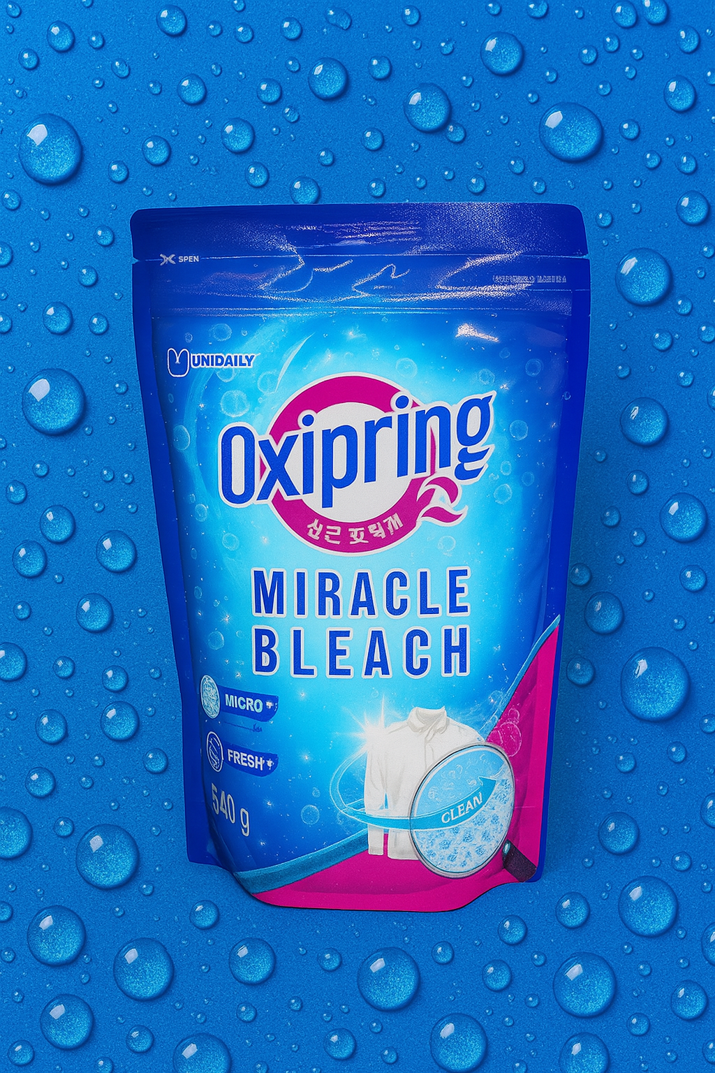 UNIDAILY Oxipring Miracle Bleach Micro Fresh+ – сухой отбеливатель с микрочастицами, 500 г, для глубокой очистки ткани