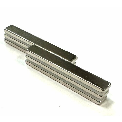 Неодимовый магнит 40 х 6 х 2 мм, N38, никель - 6 штук